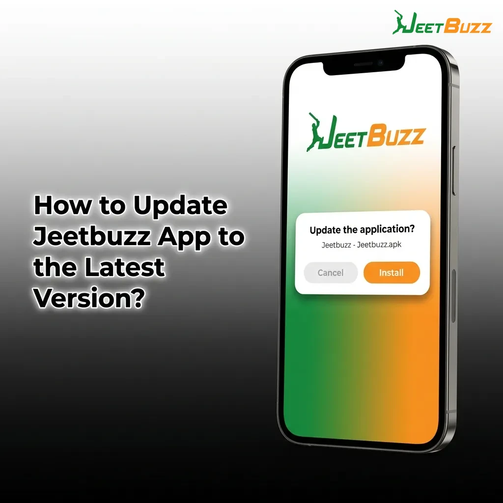 Person updating Jeetbuzz app on smartphone with notification prompt visible on screen