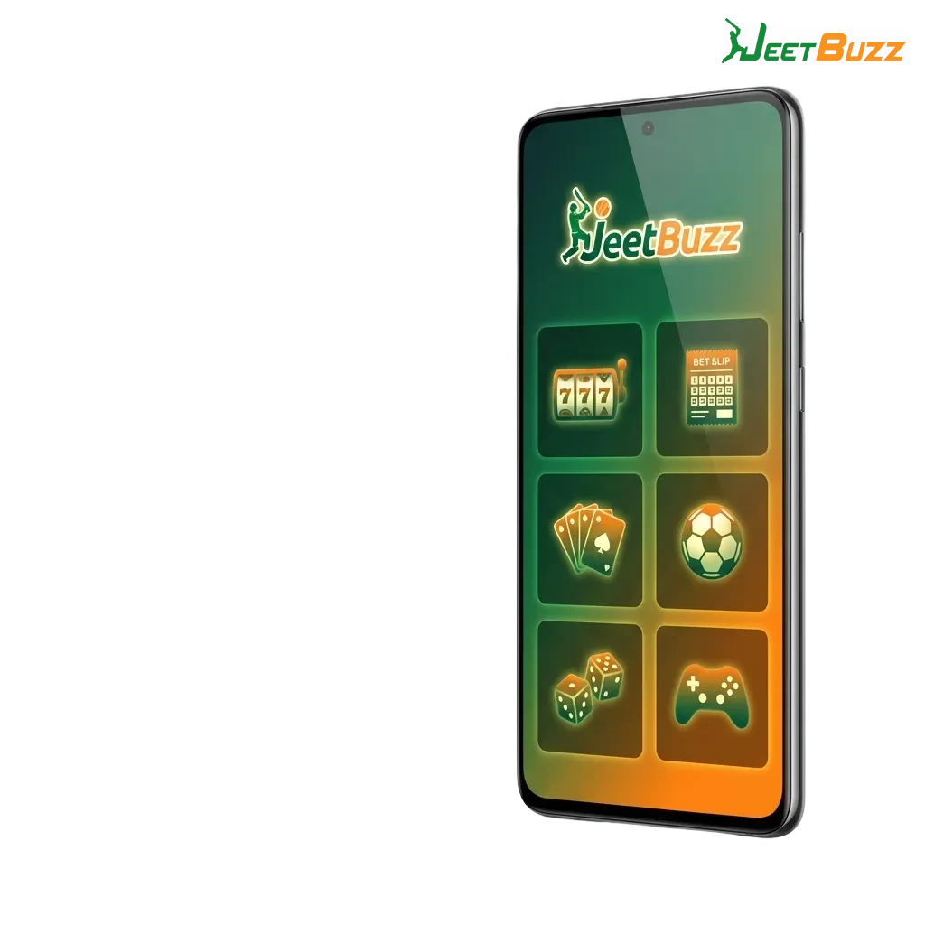 Jeetbuzz Android app interface showing betting and casino gaming options on a mobile device