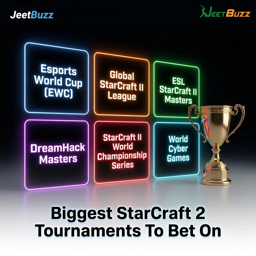 Professional StarCraft 2 players competing in major esports tournament with large viewing screens and audience