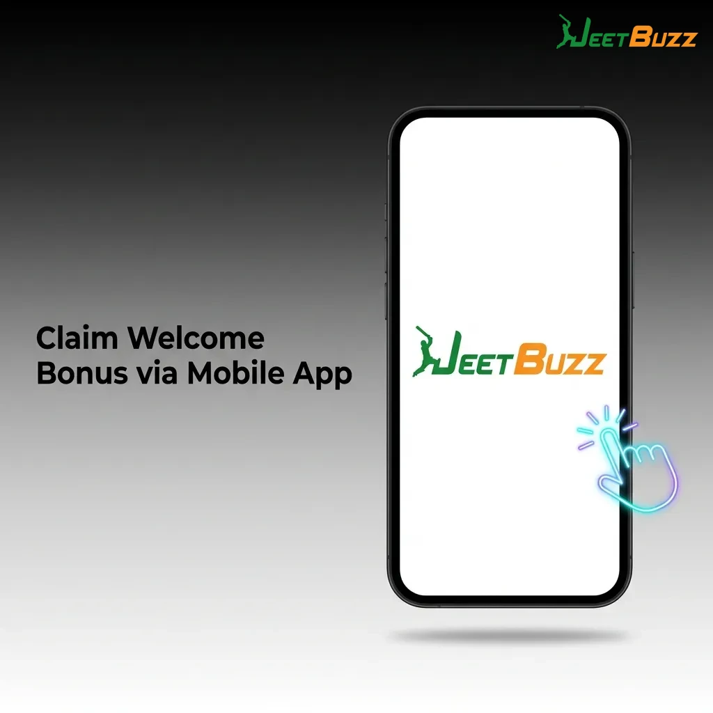 Mobile app interface showing welcome bonus claim process with download, registration, and deposit steps