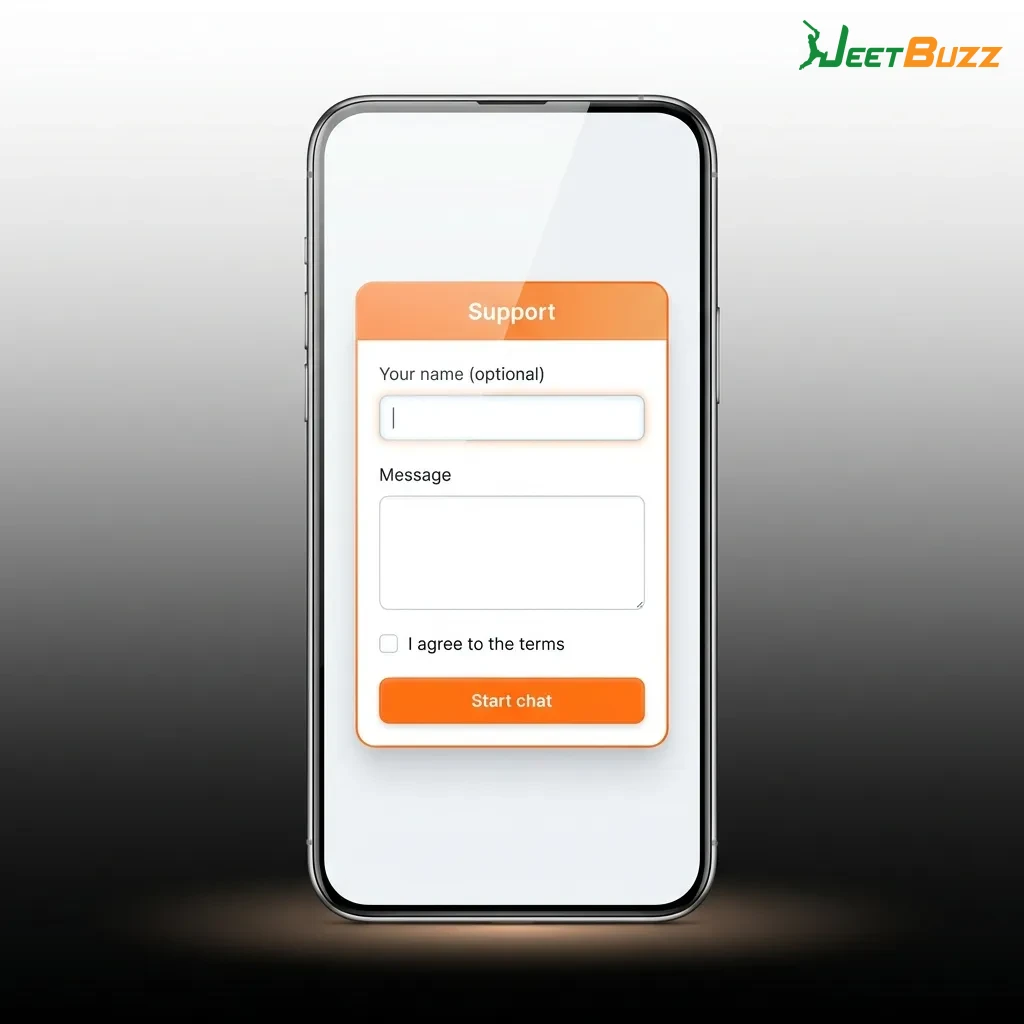 Jeetbuzz customer support channels showing 24/7 live chat, email, Telegram, and FAQ with response times and availability.