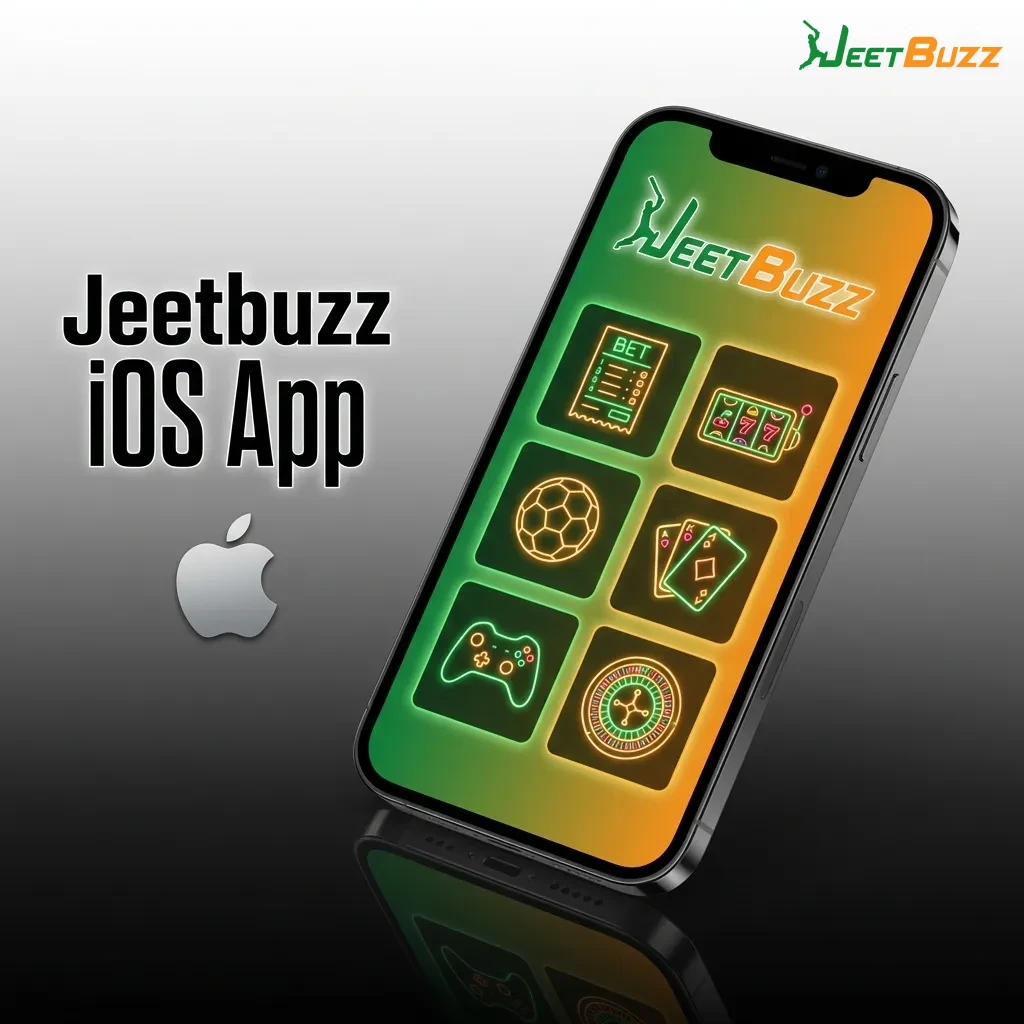 Jeetbuzz iOS app icon on iPhone screen showing betting and casino gaming interface for iOS 11.0 and later devices