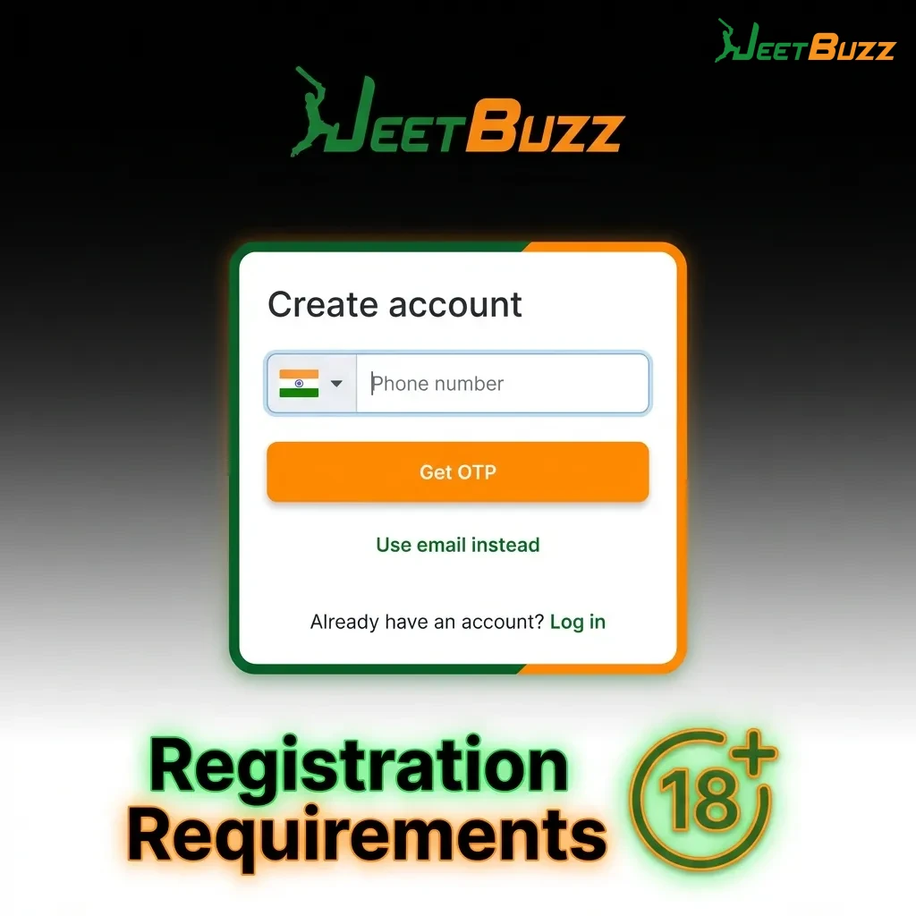 Registration requirements infographic showing age limit, account rules, and verification steps for platform signup.