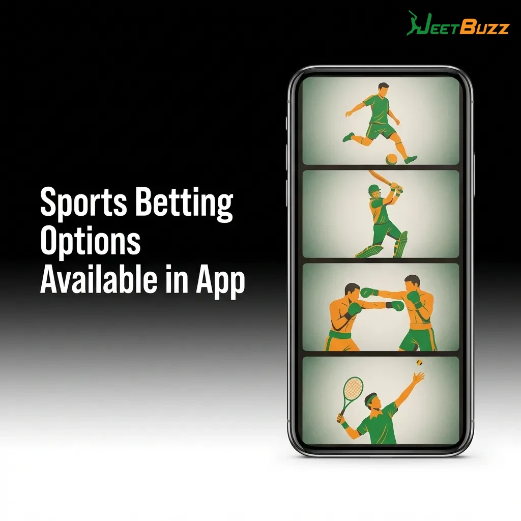 Jeetbuzz app sports betting menu showing cricket, football, tennis, kabaddi and other popular sports options