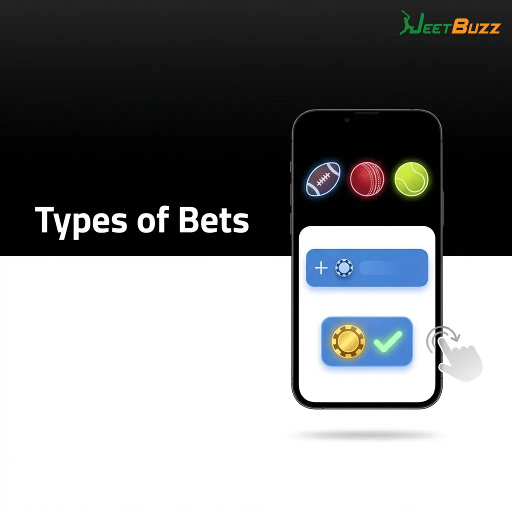 Diagram showing three betting types: single bet on one event, system bet with multiple groups, and express accumulator bet.