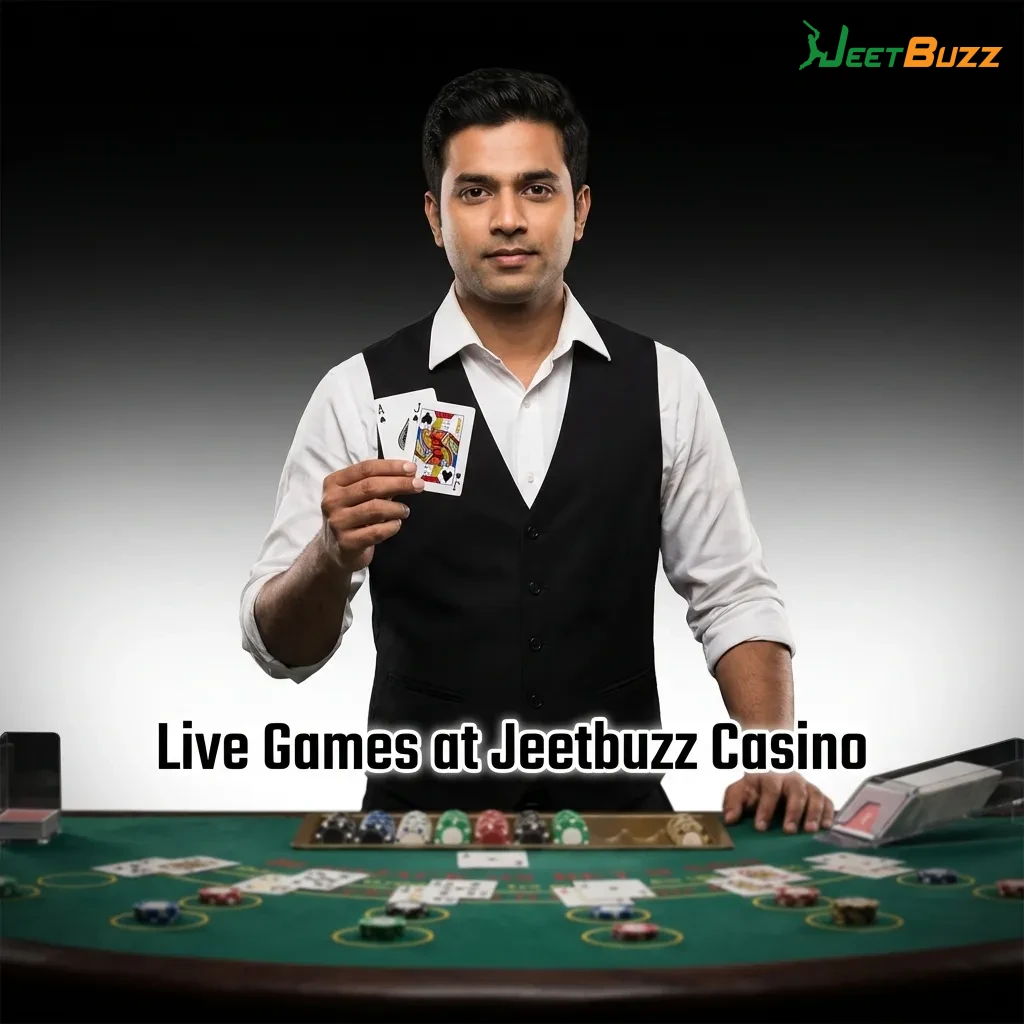Professional dealers at live casino tables streaming roulette, blackjack, baccarat, and poker games at Jeetbuzz Casino