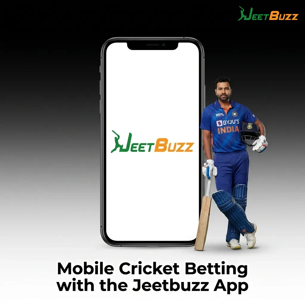 Person using smartphone to place cricket bets on Jeetbuzz mobile app showing live match odds and betting markets